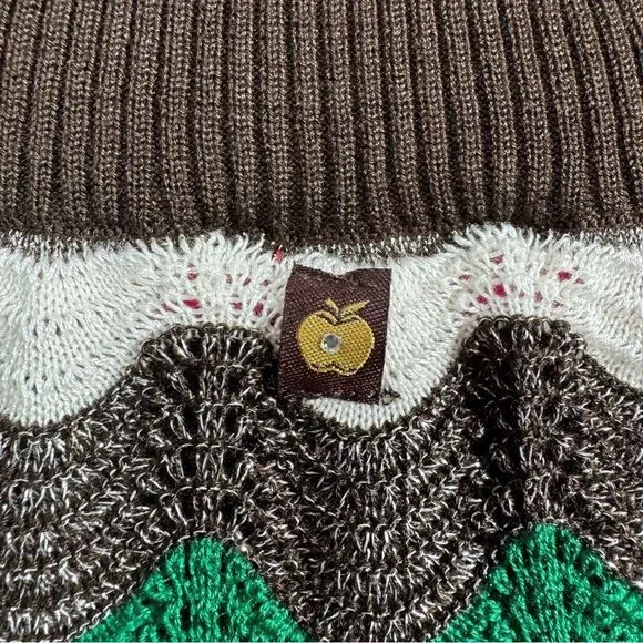 Apple Bottoms Womens Y2K Sweater Knit Zig Zag Brown Green Crewneck Long Sleeve - Picture 10 of 15